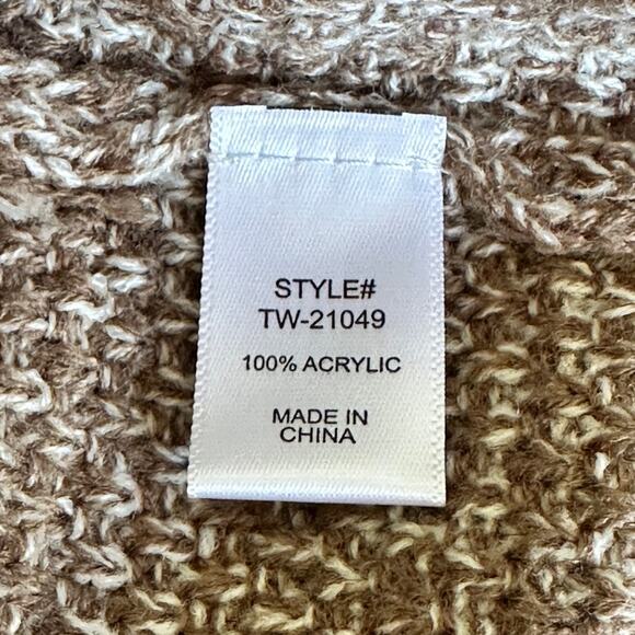NWOT Color Block Cable Knit Turtle Neck Sweater Brown/White size Large - Picture 5 of 5